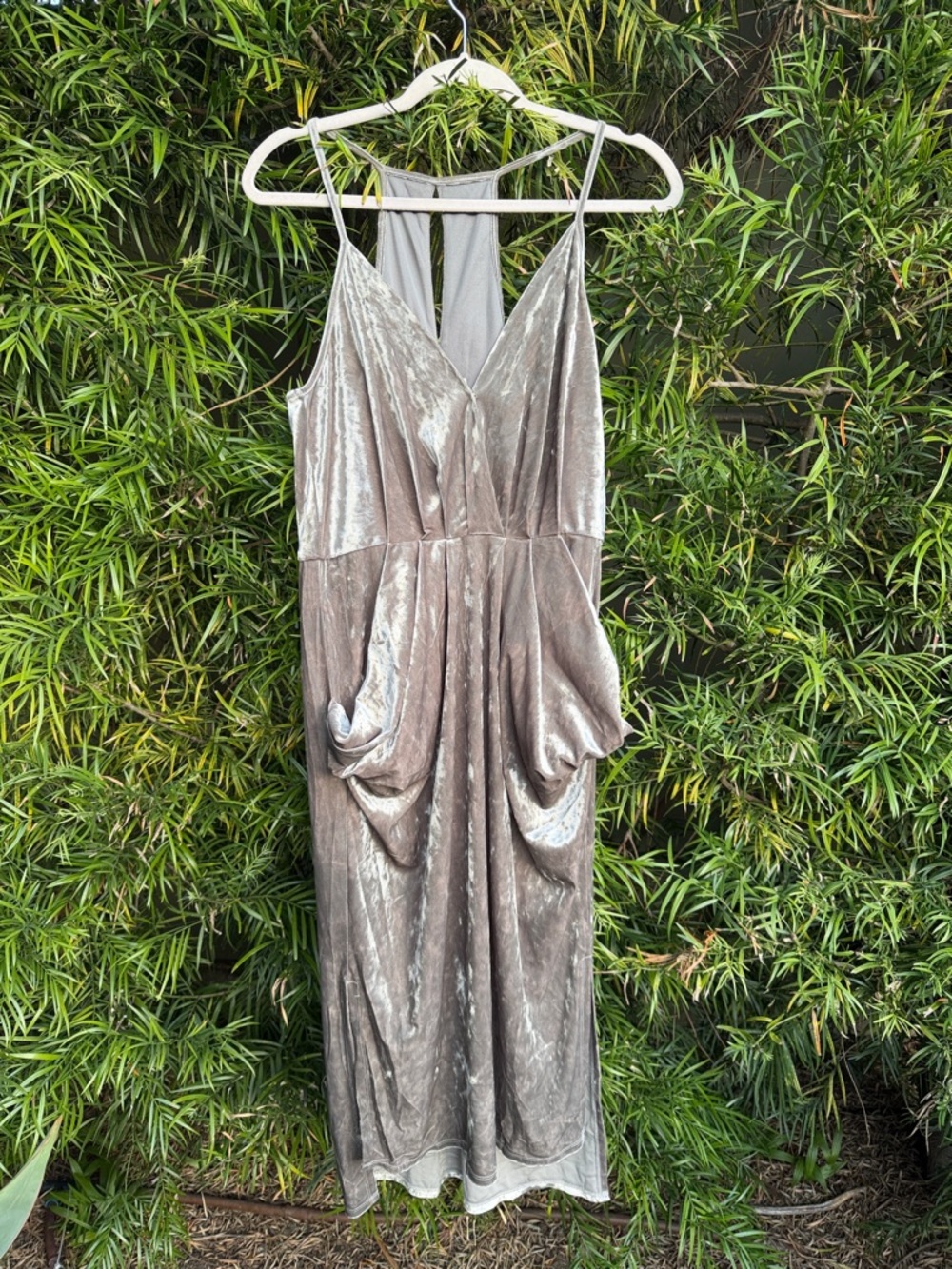NWOT: BCBGeneration Silver Taupe Velvet Midi Dress
